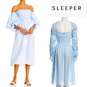 SLEEPER Plaid Print Midi Length Dress In Light Blue Size M